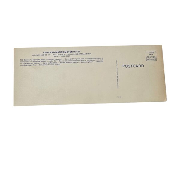 Vintage Highland Manor Motor Hotel Postcard Great Bend Kansas Large - Picture 3 of 15
